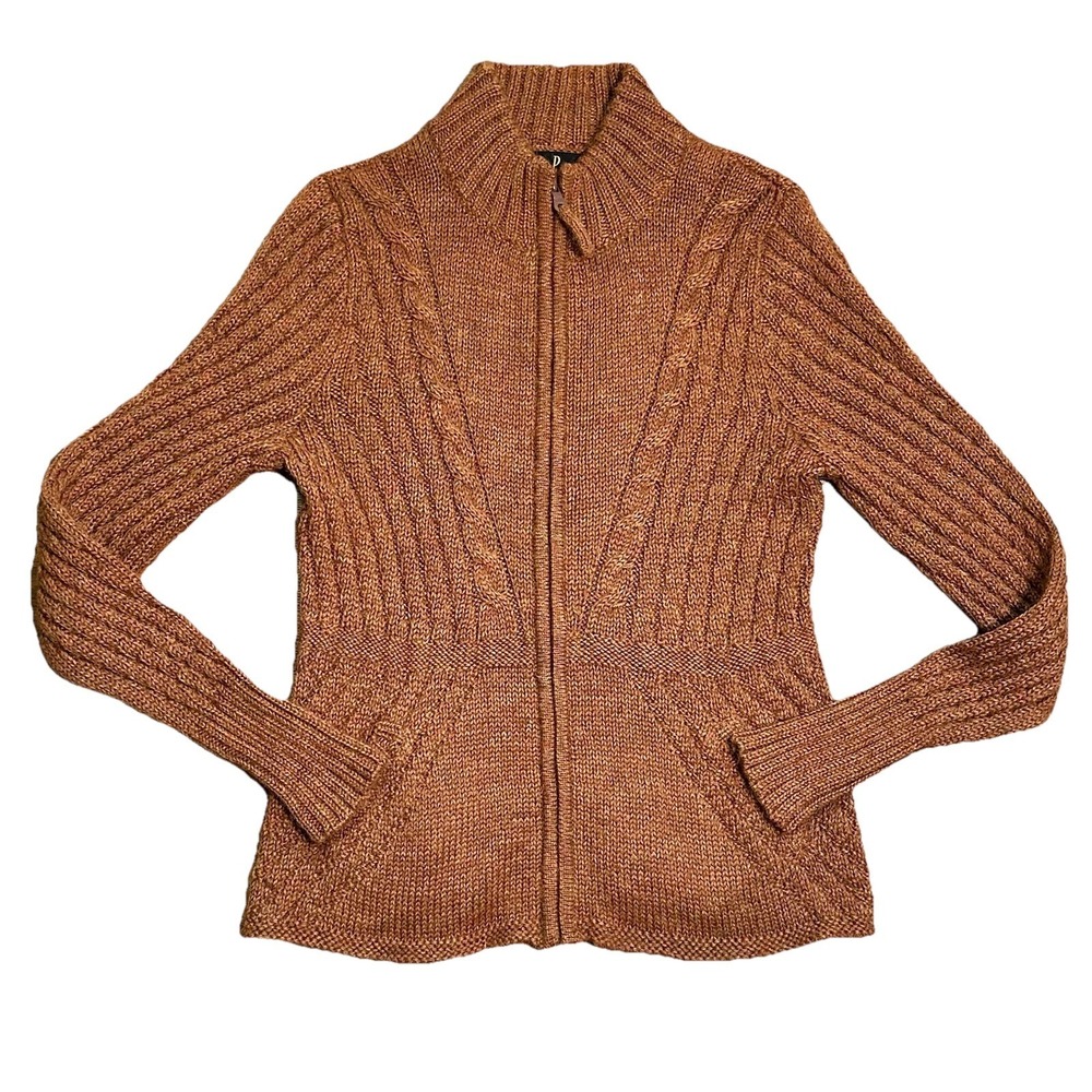 Leo Peressi 100% Alpaca Wool Long Sleeve Zip Up Cardigan Sweater Size M Brown
